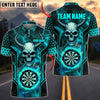 BlueJose Darts Horned Devil Skull Flame Glowing Dartboard Ring Personalized Name, Team Name Unisex Shirt (4 Colors)