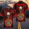 BlueJose Darts Horned Devil Skull Flame Glowing Dartboard Ring Personalized Name, Team Name Unisex Shirt (4 Colors)