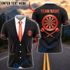 BlueJose Darts Pinstripe Business Suit Necktie Dartboard Crest Personalized Name, Team Name Unisex Shirt (6 Colors)