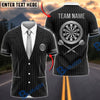 BlueJose Darts Pinstripe Business Suit Necktie Dartboard Crest Personalized Name, Team Name Unisex Shirt (6 Colors)