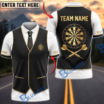 BlueJose Darts Formal Vest Necktie Layered Suit Dartboard Crest Personalized Name, Team Name Unisex Shirt (6 Colors)