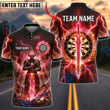 BlueJose Darts Armored Knight Lightning Magic Sword Rune Circle Dartboard Personalized Name, Team Name Unisex Shirt (4 Colors)