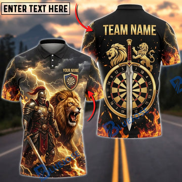 BlueJose Darts Warrior Fire Lightning Lion Sword Gold Dartboard Personalized Name, Team Name Unisex Shirt (4 Colors)