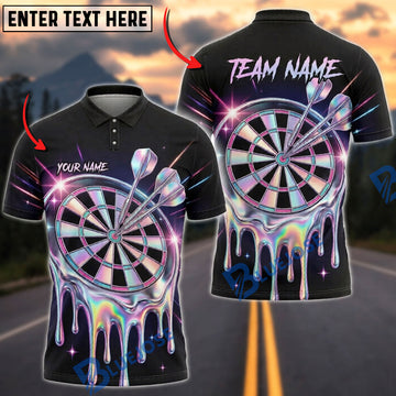 BlueJose Darts Neon Holographic Dartboard Paint Dripping Galaxy Personalized Name Shirt