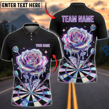 BlueJose Darts Neon Holographic Rose Flower Dartboard Light Glow Personalized Name Shirt