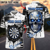BlueJose Darts Glowing Eyes Skull Paint Drip Grunge Personalized Name, Team Name Unisex Shirt (4 Colors)