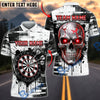 BlueJose Darts Glowing Eyes Skull Paint Drip Grunge Personalized Name, Team Name Unisex Shirt (4 Colors)