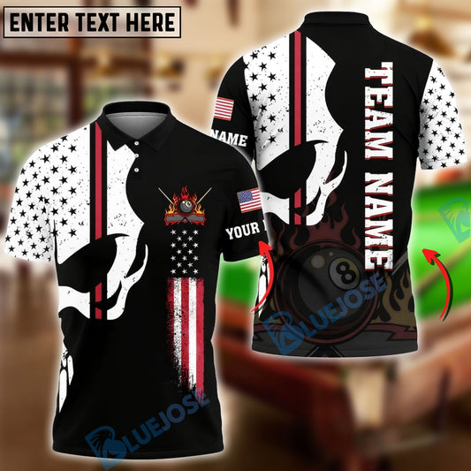 BlueJoses Billiards Ball 8 Punisher Skull Flame American Flag Customized Name, Team Name 3D Shirt