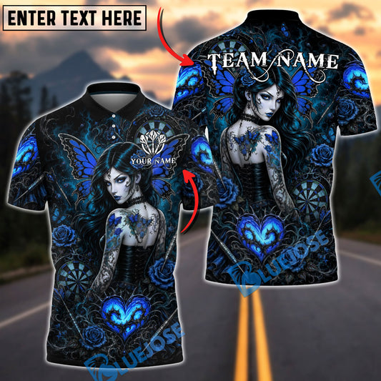 BlueJose Darts Gothic Butterfly Girl Rose Heart Dartboard Personalized Name, Team Name Unisex Shirt (4 Colors)