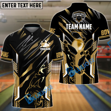 BlueJose Bowling And Pins Premium Panther Pattern Customized Name 3D Shirt (4 Colors)