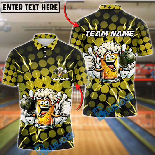 BlueJose Bowling And Pins Beer Mug Lightning Polka Dot Customized Name, Team Name 3D Shirt (6 Colors)
