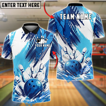 BlueJose Bowling And Pins Splash Grunge Customized Name, Team Name 3D Shirt (6 Colors)