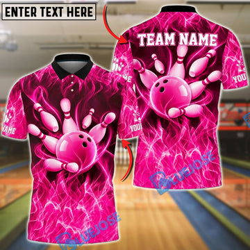 BlueJose Bowling Ball and Pins Smoky Flame Customized Name, Team Name 3D Shirt (6 Colors)