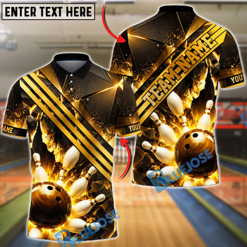 BlueJose Bowling Ball and Pins Luxury Geometric Customized Name, Team Name 3D Shirt (6 Colors)