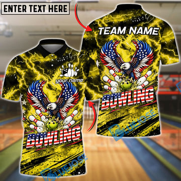 BlueJose Bowling American Eagle Patriotic Lightning Customized Name, Team Name 3D Shirt (6 Colors)