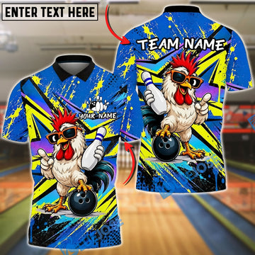 BlueJose Bowling Rooster Cartoon Pop Art Customized Name, Team Name 3D Shirt (4 Colors)