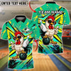 BlueJose Bowling Rooster Cartoon Pop Art Customized Name, Team Name 3D Shirt (4 Colors)