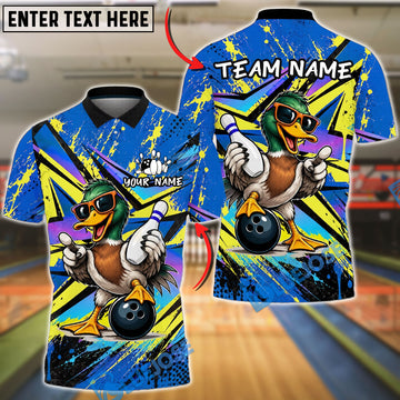 BlueJose Bowling Mallard Duck Cartoon Pop Art Customized Name, Team Name 3D Shirt (4 Colors)