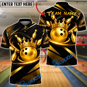 BlueJose Bowling King Crown Luxury Swirl Customized Name, Team Name 3D Shirt (6 Colors)