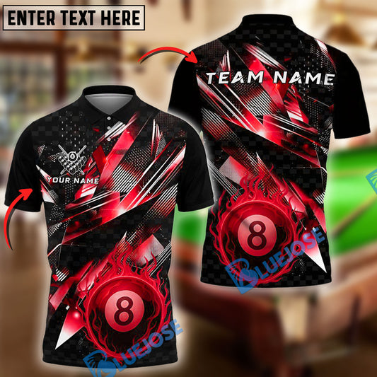 BlueJose Billiards 8 Ball Crack Glass Lightning Fire Personalized Name Shirt (4 Colors)