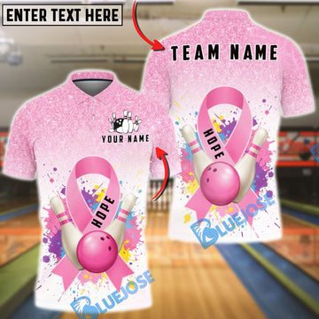 BlueJose Bowling Pink Ribbon Hope Colorful Breast Cancer Personalized Name, Team Name 3D Shirt