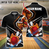 BlueJose Bowling And Pins Flame Pattern Customized Name, Team Name 3D Shirt (4 Colors)