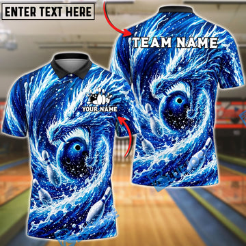 BlueJose Bowling Dragon Wave Whirlpool Customized Name, Team Name 3D Shirt (4 Colors)