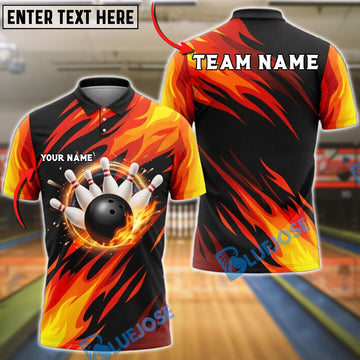 BlueJose Bowling Flaming Ball Phoenix Wings Customized Name, Team Name 3D Shirt (4 Colors)