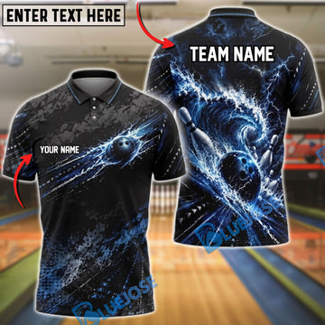 BlueJose Bowling Lightning Sea Wave Energy Customized Name, Team Name 3D Shirt (4 Colors)