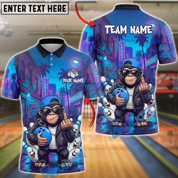 BlueJose Bowling Cool Gorilla Neon City Customized Name, Team Name 3D Shirt (4 Colors)