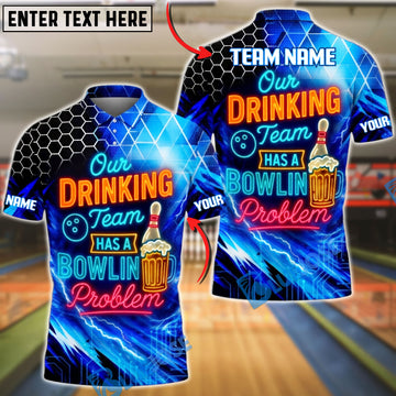BlueJose Bowling Neon Hexagon Drinking Team Beer Quote Customized Name, Team Name 3D Shirt (4 Colors)