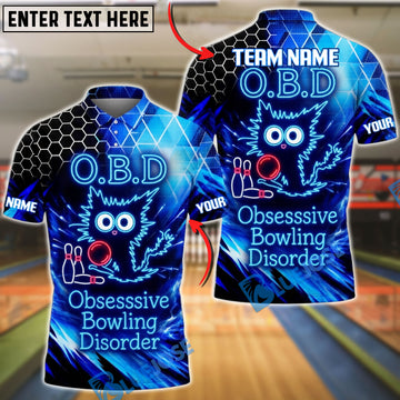 BlueJose Bowling Neon Hexagon Cat Obsessive Bowling Disorder Quote Customized Name, Team Name 3D Shirt (4 Colors)