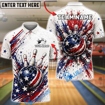 BlueJose Bowling American Flag Strike Burst Customized Name, Team Name 3D Shirt