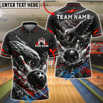BlueJose Bowling Eagle Lightning Cut Strike Customized Name, Team Name 3D Shirt (4 Colors)