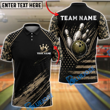 BlueJose Bowling Vintage American Flag and Pins Customized Name, Team Name 3D Shirt
