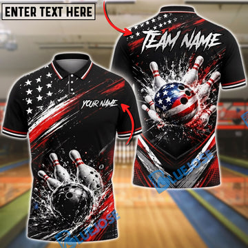 BlueJose Bowling American Flag Strike Splash Customized Name, Team Name 3D Shirt