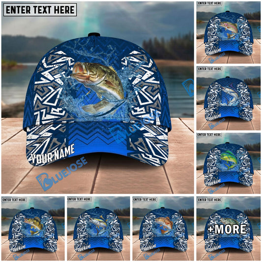 BlueJose Fishing Tribal Blue Personalized Name Classic 3D Cap Personalized Cap (13 Breeds)