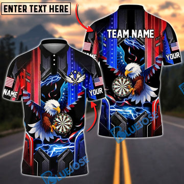 BlueJose Darts Eagle American Flag Lightning Personalized Name Shirt