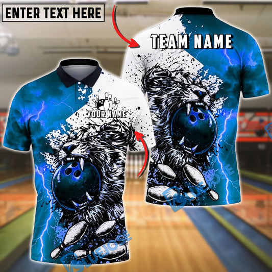 BlueJose Bowling And Pins Lion Lightning Fierce Style Customized Name, Team Name 3D Shirt (4 Colors)
