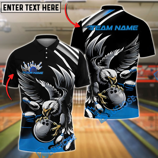 BlueJose Bowling And Pins Black Eagle Customized Name, Team Name 3D Shirt (4 Colors)