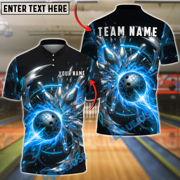 BlueJose Bowling Neon Cyber Energy Ball and Pins Customized Name, Team Name 3D Shirt (6 Colors)