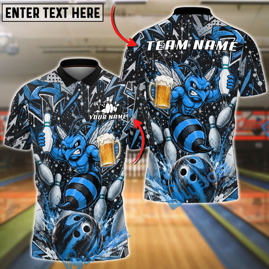 BlueJose Bowling And Pins Angry Hornet Beer Customized Name, Team Name 3D Shirt (6 Colors)