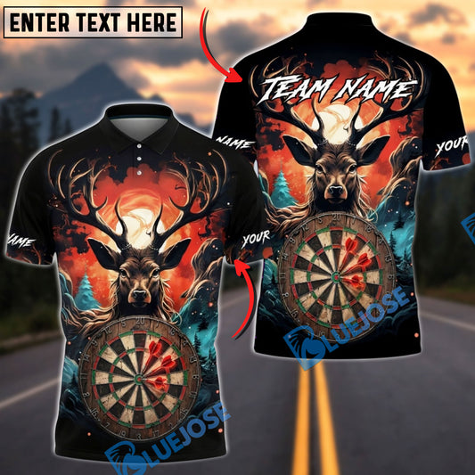 BlueJose Darts Majestic Deer Forest Dartboard Art Multicolor Options Personalized Name Shirt (4 Colors)
