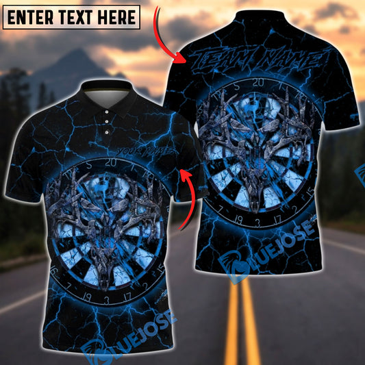 BlueJose Darts Dark Deer Skull Dartboard Lightning Art Multicolor Options Personalized Name Shirt (4 Colors)