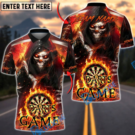 BlueJose Darts Grim Reaper Fire Dartboard Darts Game Design Multicolor Options Personalized Name Shirt (4 Colors)