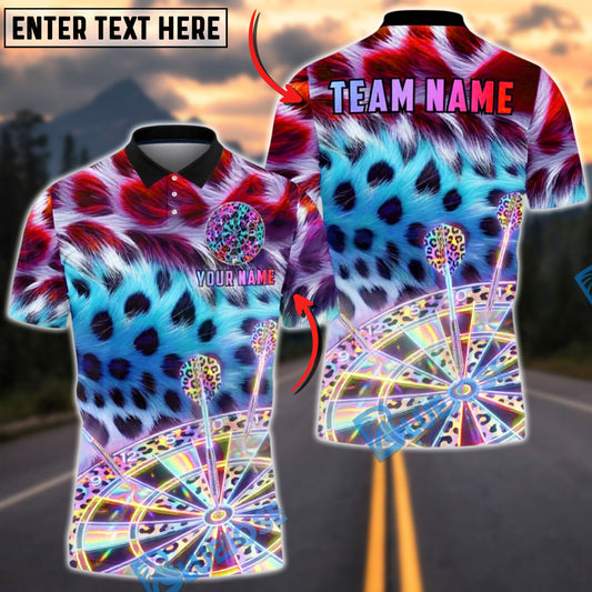 BlueJose Darts Leopard Fur Pattern Dartboard Art Multicolor Options Personalized Name Shirt (4 Colors)