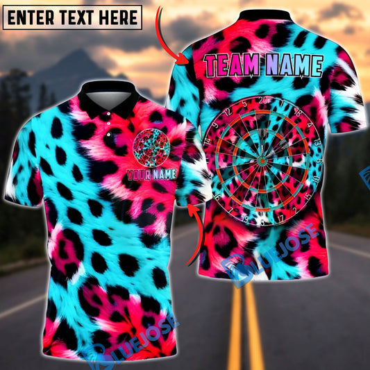 BlueJose Darts Neon Leopard Print Darboard Graphic Multicolor Options Personalized Name Shirt (6 Colors)