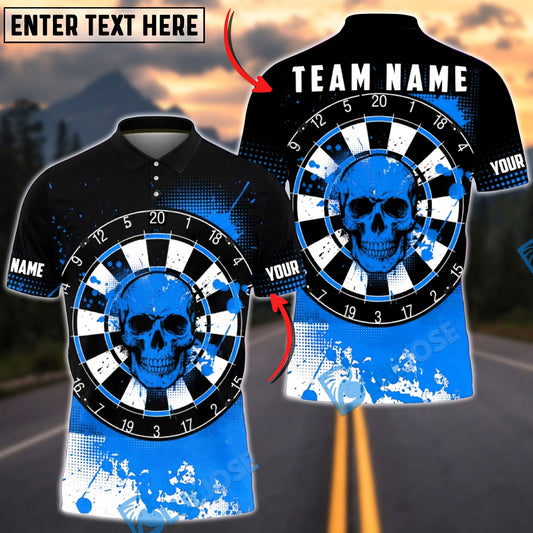 BlueJose Darts Skull Dartboard Horror Style Graphic Multicolor Options Personalized Name Shirt (4 Colors)