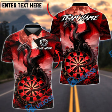 BlueJose Darts Dark Dragon Blood Moon Dartboard Design Multicolor Options Personalized Name Shirt (4 Colors)