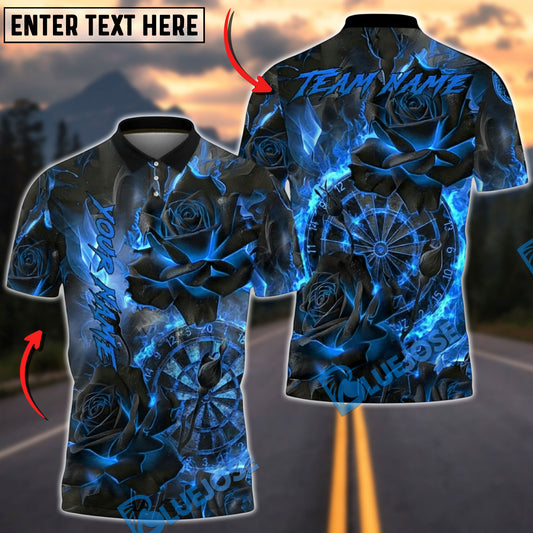 BlueJose Darts Burning Rose Fire Dartboard Graphic Multicolor Options Personalized Name Shirt (4 Colors)